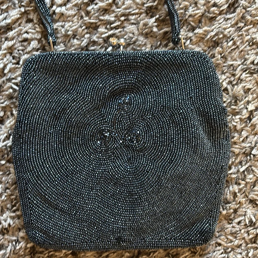 Vintage Debbie‎ 60s Bag Black Hand Made Beaded  Purse Elegant Black